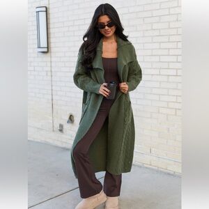 NWOT Pink Lily Olive Green Cable Knit Cardigan